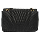 BALLY Quilted Chain Shoulder Bag Leather Black Gold Auth BA5432-3