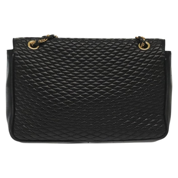 BALLY Quilted Chain Shoulder Bag Leather Black Gold Auth BA5432