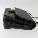 BALLY Quilted Chain Shoulder Bag Leather Black Gold Auth BA5432-4