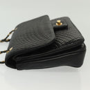 BALLY Quilted Chain Shoulder Bag Leather Black Gold Auth BA5432-5