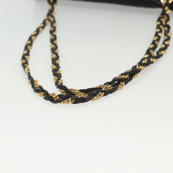 BALLY Quilted Chain Shoulder Bag Leather Black Gold Auth BA5432