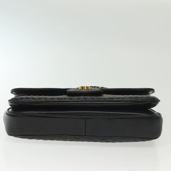 BALLY Quilted Chain Shoulder Bag Leather Black Gold Auth BA5432