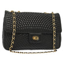 BALLY Quilted Chain Shoulder Bag Leather Black Gold Auth BA5433-1