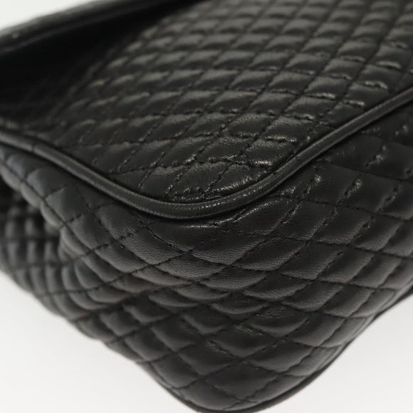 BALLY Quilted Chain Shoulder Bag Leather Black Gold Auth BA5433