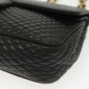 BALLY Quilted Chain Shoulder Bag Leather Black Gold Auth BA5433-15
