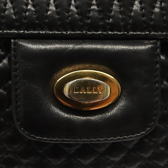 BALLY Quilted Chain Shoulder Bag Leather Black Gold Auth BA5433