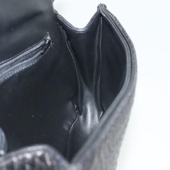 BALLY Quilted Chain Shoulder Bag Leather Black Gold Auth BA5433