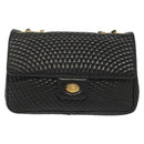 BALLY Quilted Chain Shoulder Bag Leather Black Gold Auth BA5433-13