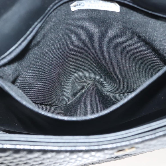 BALLY Quilted Chain Shoulder Bag Leather Black Gold Auth BA5433