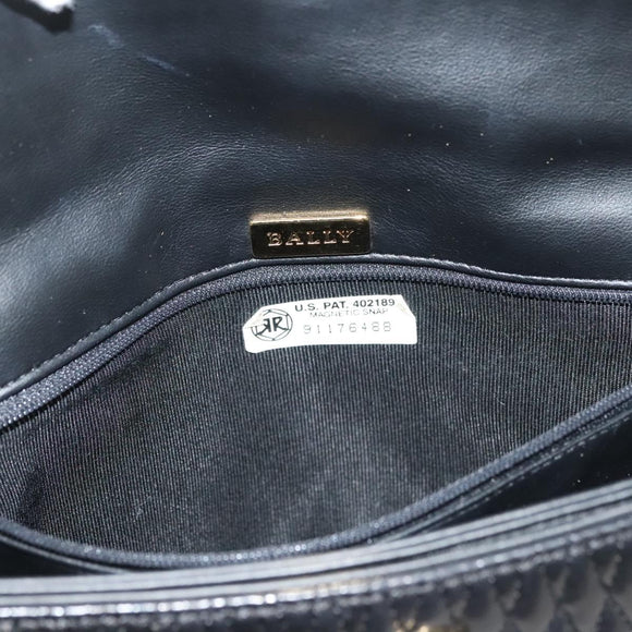 BALLY Quilted Chain Shoulder Bag Leather Black Gold Auth BA5433