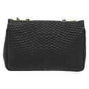 BALLY Quilted Chain Shoulder Bag Leather Black Gold Auth BA5433-2