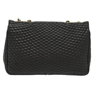 BALLY Quilted Chain Shoulder Bag Leather Black Gold Auth BA5433 - 0