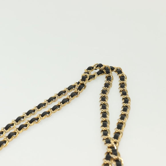 BALLY Quilted Chain Shoulder Bag Leather Black Gold Auth BA5433