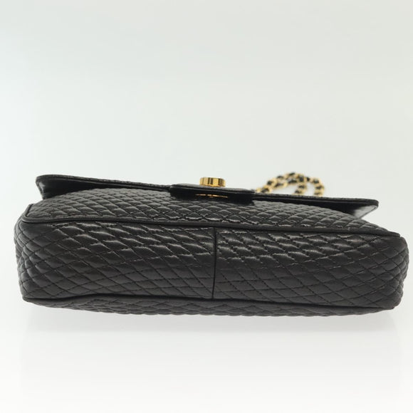 BALLY Quilted Chain Shoulder Bag Leather Black Gold Auth BA5433