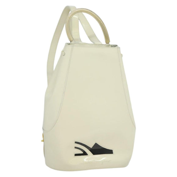 Salvatore Ferragamo Gancini Backpack Patent leather White Auth BA5435