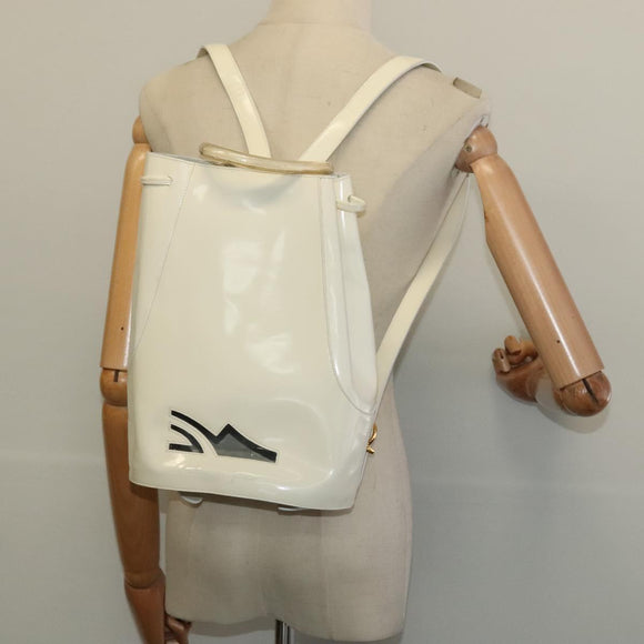 Salvatore Ferragamo Gancini Backpack Patent leather White Auth BA5435