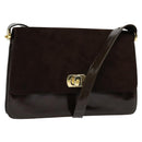 BALLY Shoulder Bag Suede Dark Brown Gold Auth BA5436-1