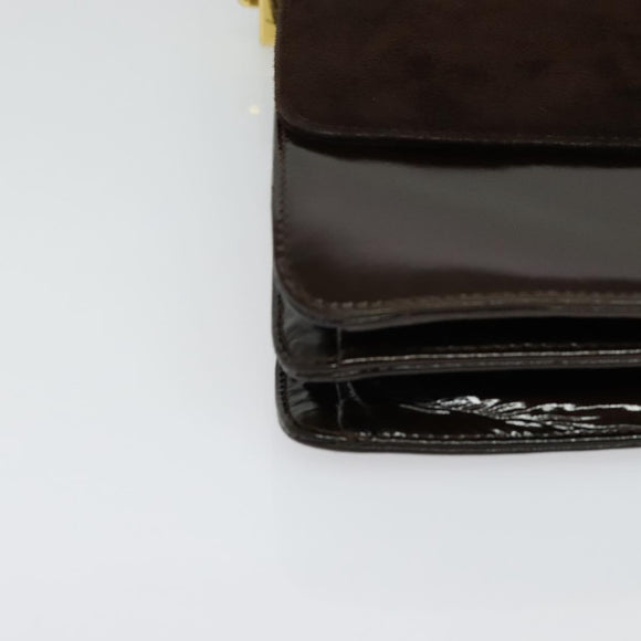 BALLY Shoulder Bag Suede Dark Brown Gold Auth BA5436