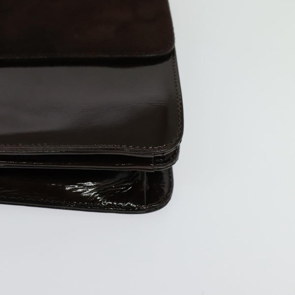 BALLY Shoulder Bag Suede Dark Brown Gold Auth BA5436