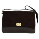 BALLY Shoulder Bag Suede Dark Brown Gold Auth BA5436-2