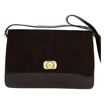 BALLY Shoulder Bag Suede Dark Brown Gold Auth BA5436 - 0