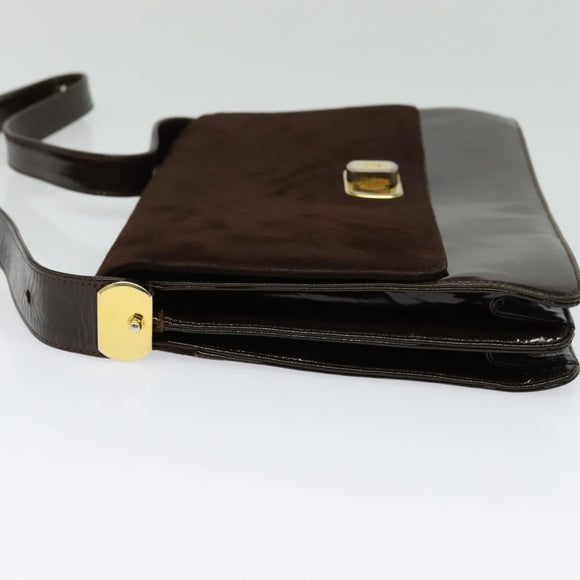 BALLY Shoulder Bag Suede Dark Brown Gold Auth BA5436