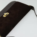 BALLY Shoulder Bag Suede Dark Brown Gold Auth BA5436-6