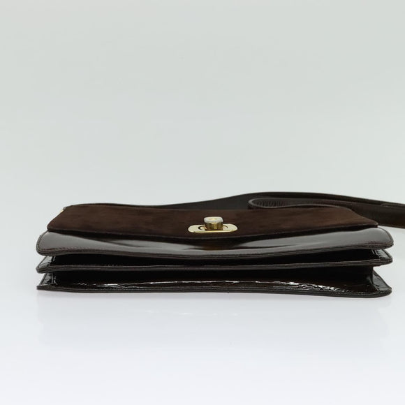 BALLY Shoulder Bag Suede Dark Brown Gold Auth BA5436