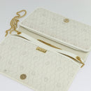 Christian Dior Honeycomb Canvas Chain Shoulder Bag PVC White Gold Auth BA5438-15