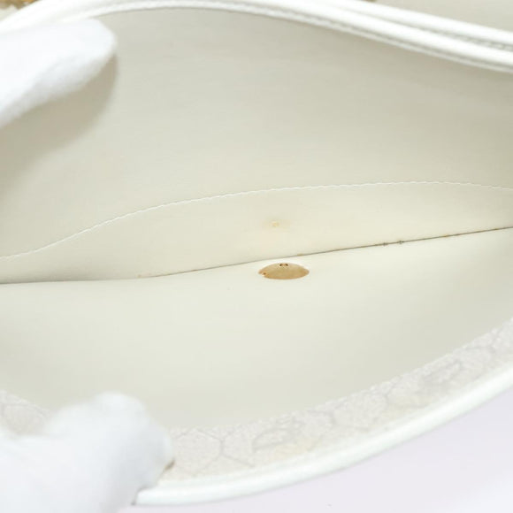 Christian Dior Honeycomb Canvas Chain Shoulder Bag PVC White Gold Auth BA5438