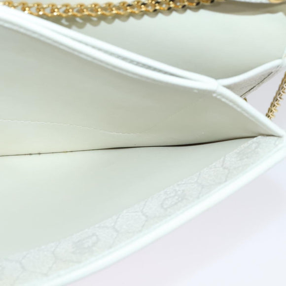 Christian Dior Honeycomb Canvas Chain Shoulder Bag PVC White Gold Auth BA5438