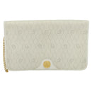 Christian Dior Honeycomb Canvas Chain Shoulder Bag PVC White Gold Auth BA5438-2