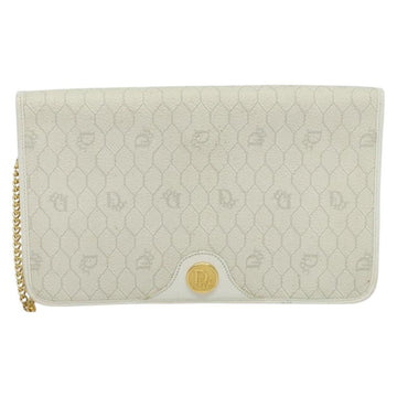 Christian Dior Honeycomb Canvas Chain Shoulder Bag PVC White Gold Auth BA5438 - 0