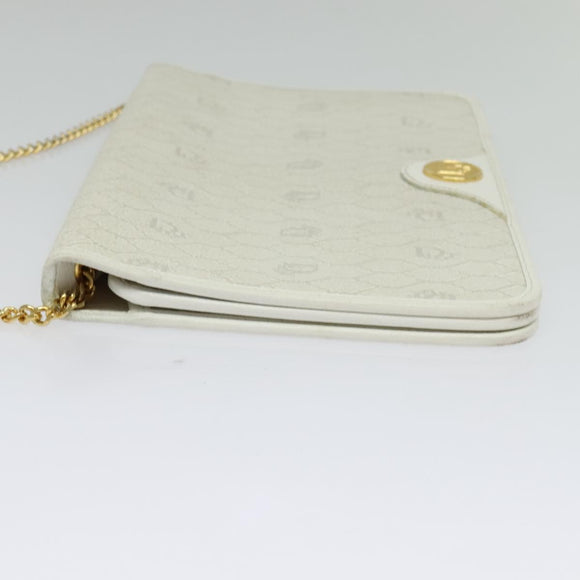 Christian Dior Honeycomb Canvas Chain Shoulder Bag PVC White Gold Auth BA5438