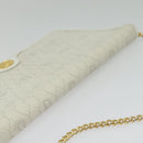 Christian Dior Honeycomb Canvas Chain Shoulder Bag PVC White Gold Auth BA5438-6