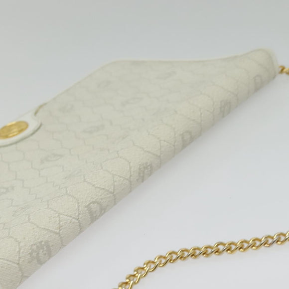 Christian Dior Honeycomb Canvas Chain Shoulder Bag PVC White Gold Auth BA5438
