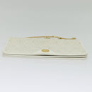 Christian Dior Honeycomb Canvas Chain Shoulder Bag PVC White Gold Auth BA5438-9