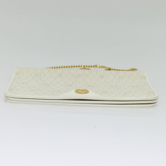 Christian Dior Honeycomb Canvas Chain Shoulder Bag PVC White Gold Auth BA5438