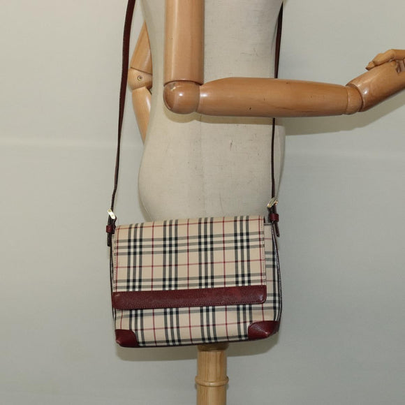 BURBERRY Nova Check Shoulder Bag Canvas Beige Gold Auth BA5440
