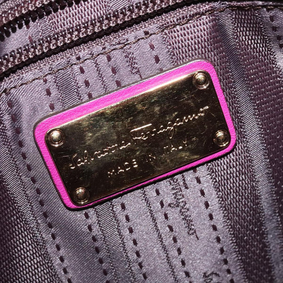 Salvatore Ferragamo Gancini Hand Bag Leather 2way Purple Gold Auth BA5444