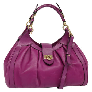 Salvatore Ferragamo Gancini Hand Bag Leather 2way Purple Gold Auth BA5444