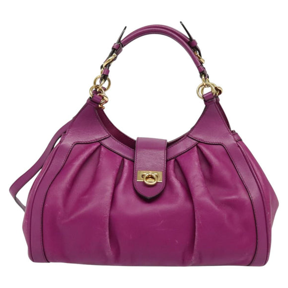 Salvatore Ferragamo Gancini Hand Bag Leather 2way Purple Gold Auth BA5444