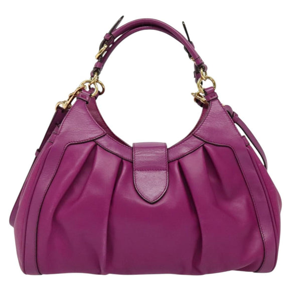 Salvatore Ferragamo Gancini Hand Bag Leather 2way Purple Gold Auth BA5444