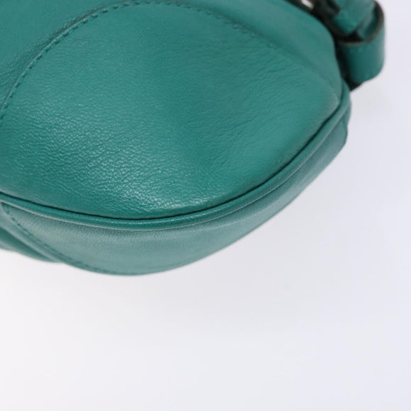 Salvatore Ferragamo Gancini Bag Leather Silver Emerald Green Auth BA5445