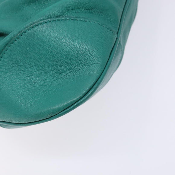 Salvatore Ferragamo Gancini Bag Leather Silver Emerald Green Auth BA5445