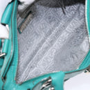 Salvatore Ferragamo Gancini Bag Leather Silver Emerald Green Auth BA5445-18