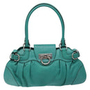Salvatore Ferragamo Gancini Bag Leather Silver Emerald Green Auth BA5445-2
