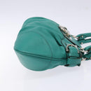 Salvatore Ferragamo Gancini Bag Leather Silver Emerald Green Auth BA5445-4