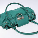 Salvatore Ferragamo Gancini Bag Leather Silver Emerald Green Auth BA5445-6