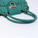Salvatore Ferragamo Gancini Bag Leather Silver Emerald Green Auth BA5445-7